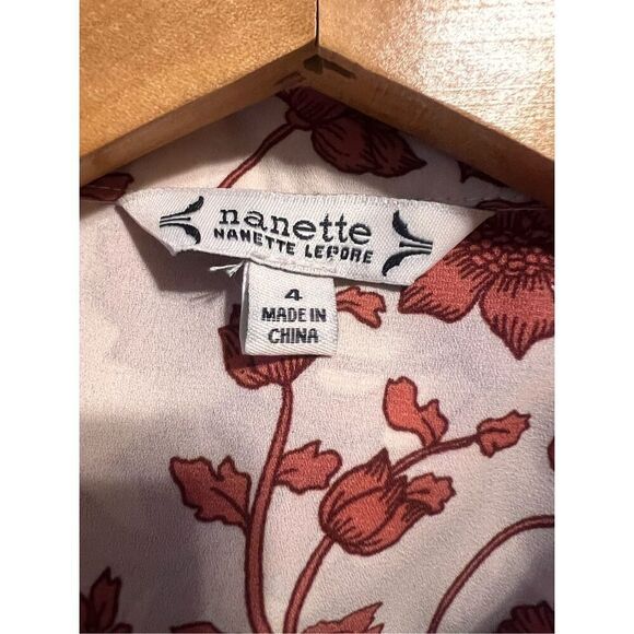 Nanette Lepore 4 Sleeveless Button Down A-Line Dress Cream Rust Floral Midi - Picture 11 of 11